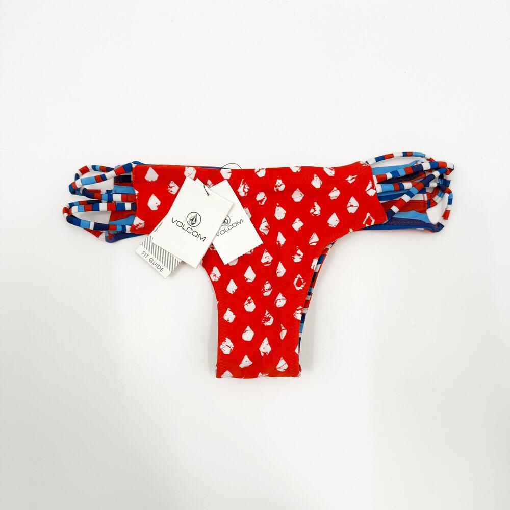 Volcom Bikini Bottom SZ Medium Pride Reversible Cheeky NWT Red Stripe Swim Beach